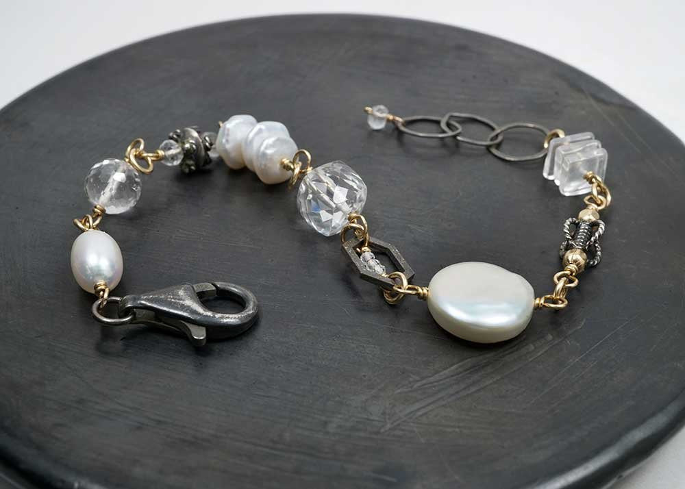 PEARL, QTZ, SS 14GF BRACELET