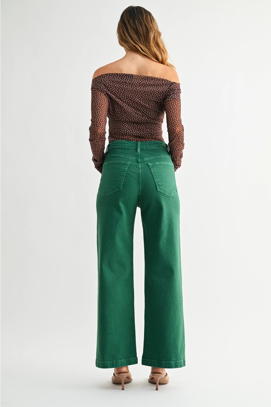 Patch Pocket Wide Leg Jeans Green