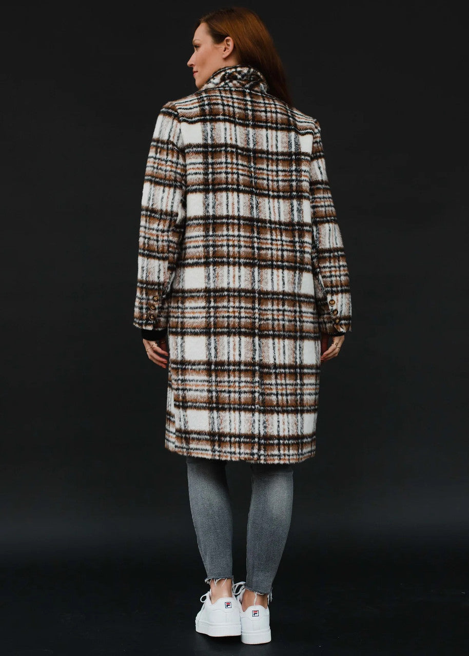 White, Brown & Black Plaid Coat