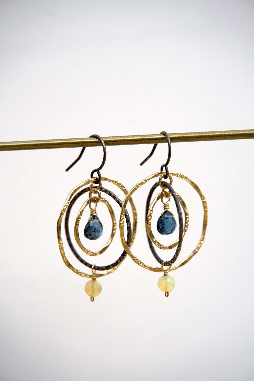 Triple Circle w/Kyanite & Opal Earrings