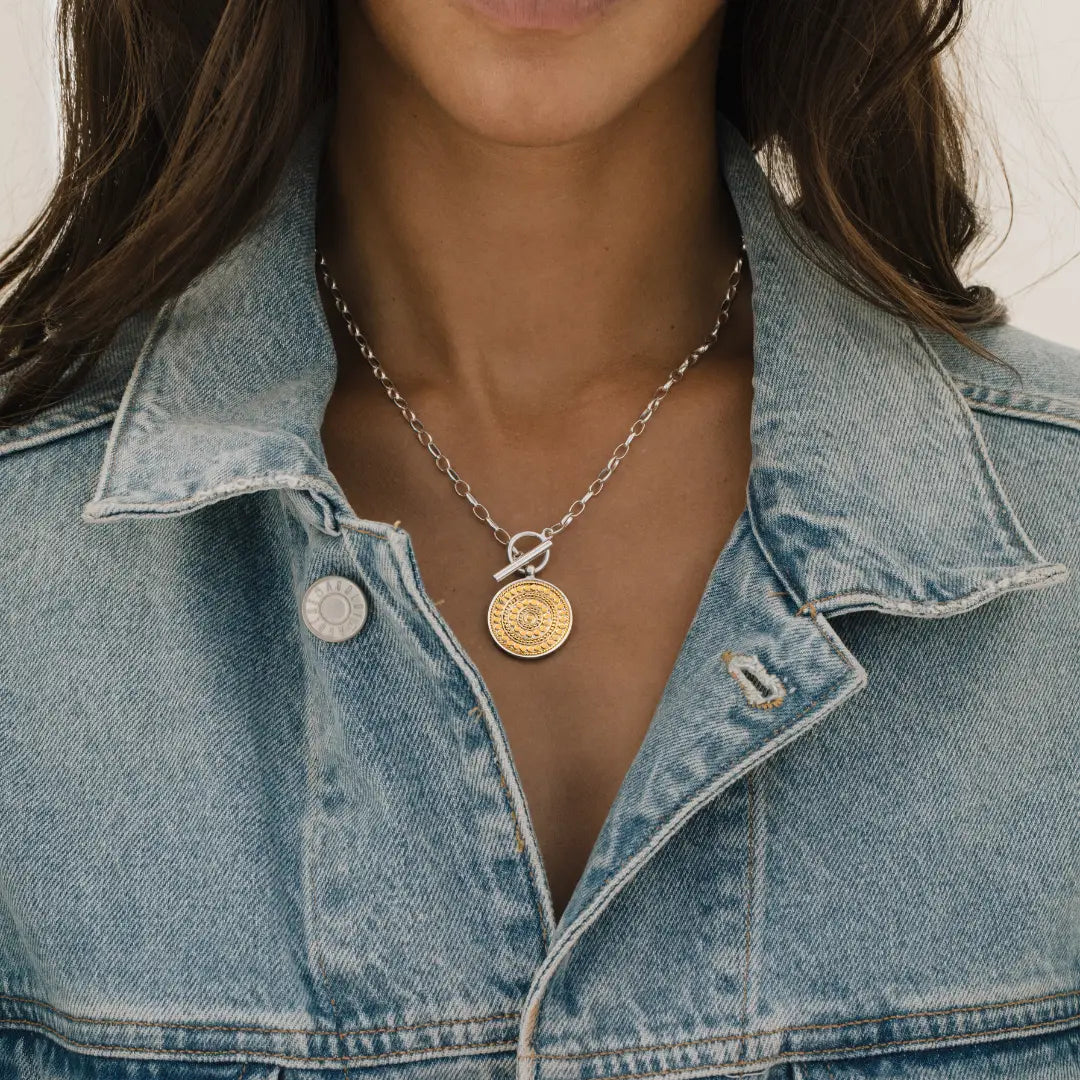 Classic Dotted Circle Toggle Necklace