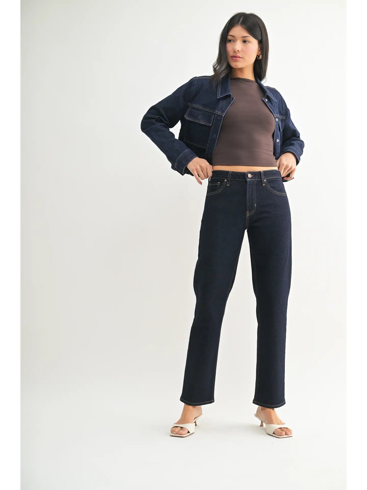 Mid Rise Straight Leg Jean