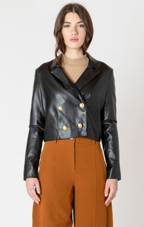 Faux Leather Cropped Jacket