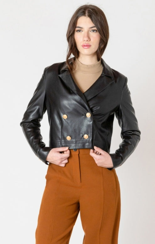 Faux Leather Cropped Jacket