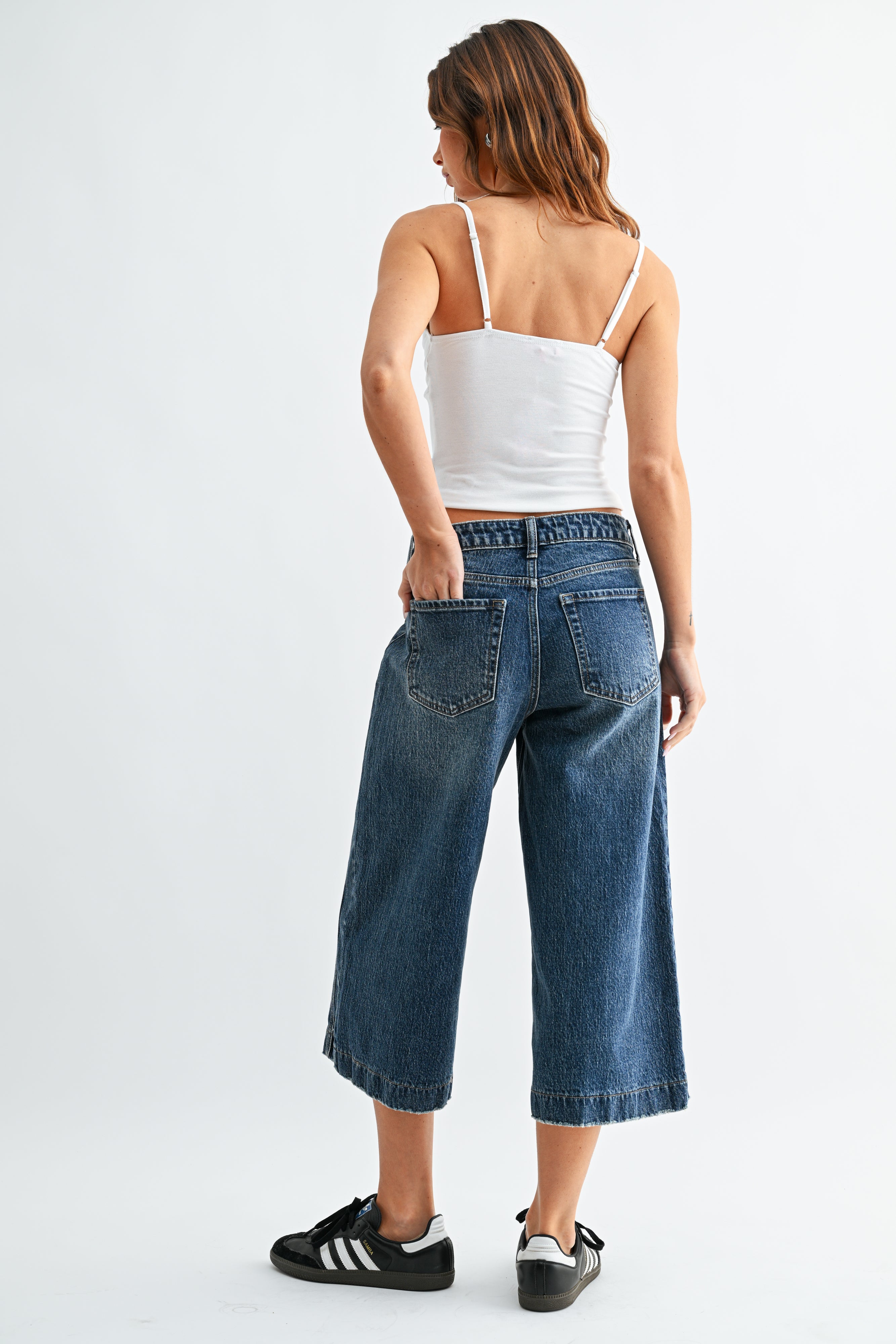 Side Seam Wide Denim Capri