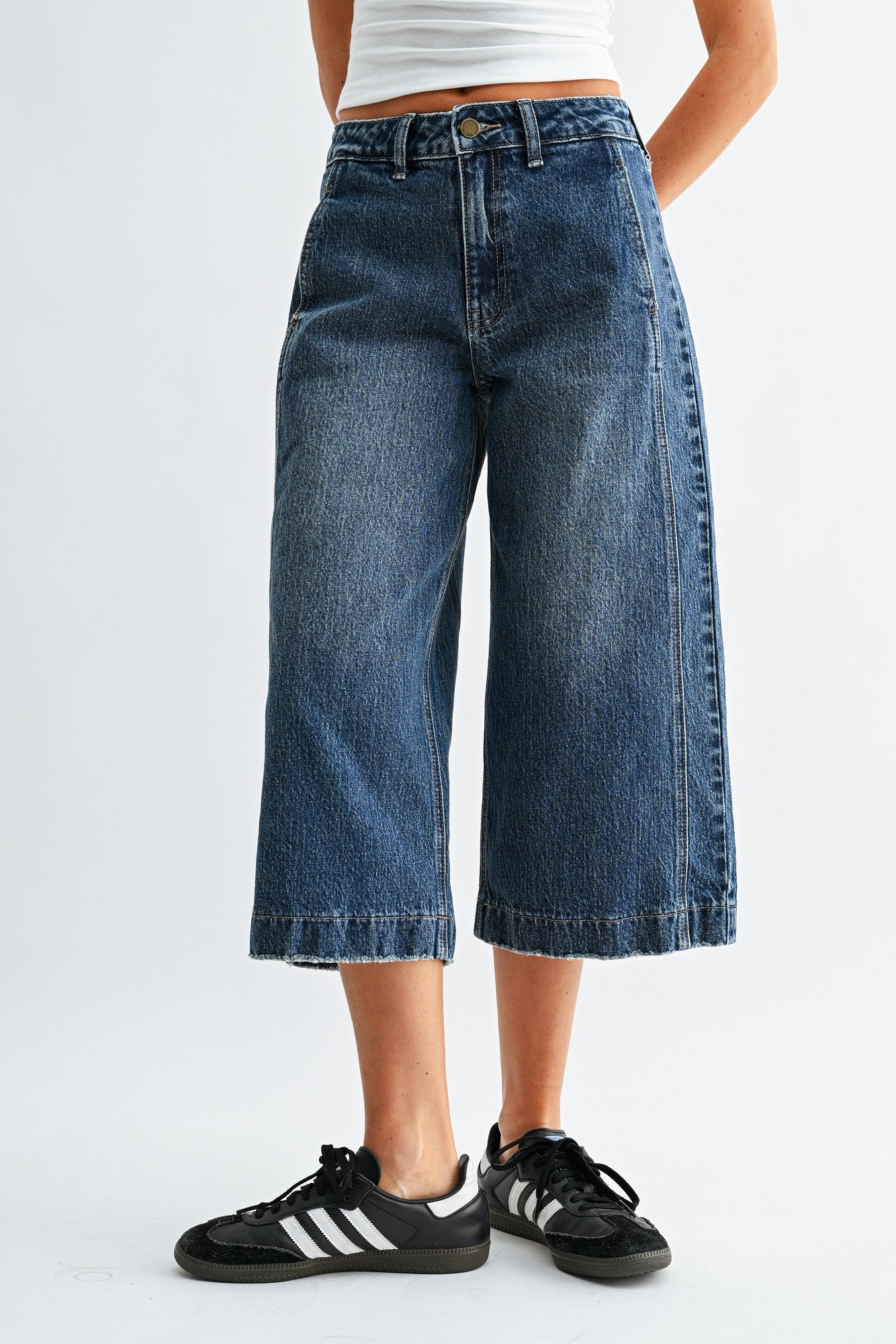 Side Seam Wide Denim Capri