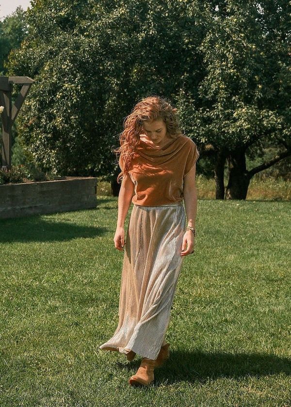 Metallic Pleated Skirt