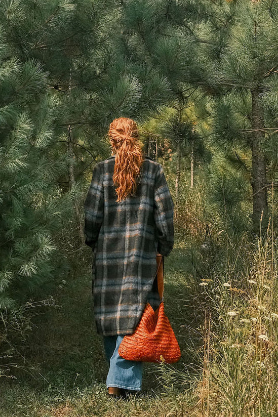 Brushed Long Plaid Coat