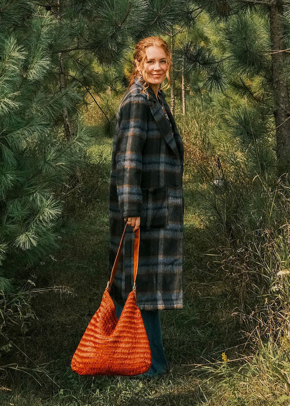 Brushed Long Plaid Coat