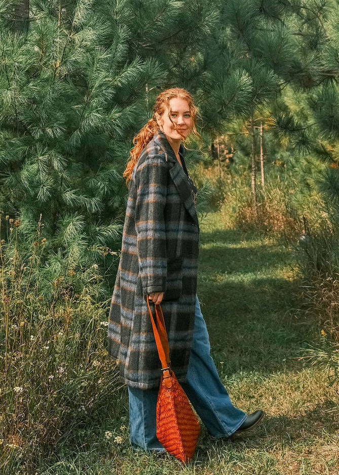 Brushed Long Plaid Coat