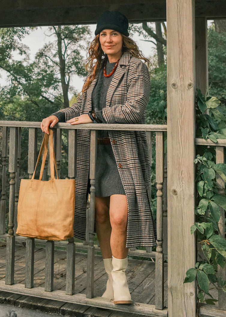 Houndstooth Plaid Long Coat