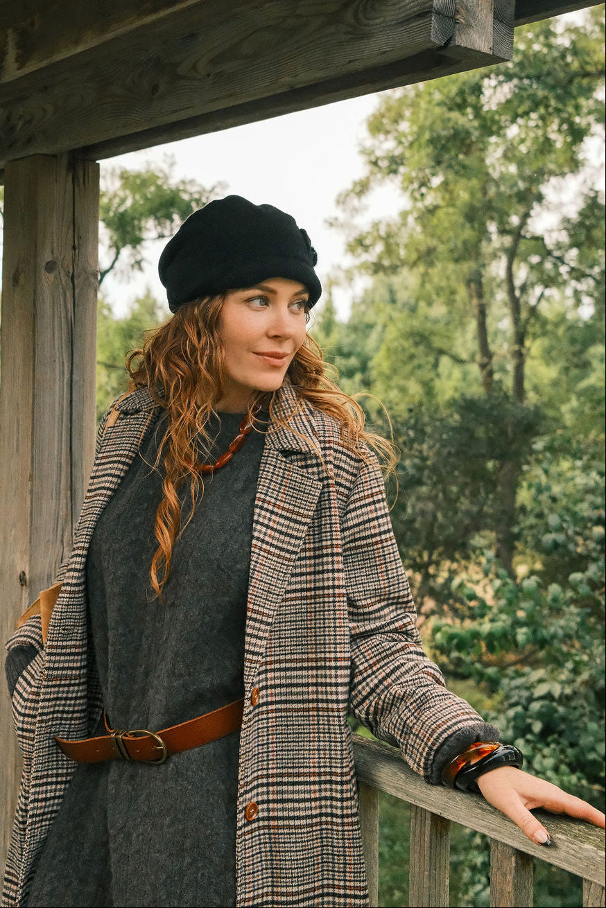 Houndstooth Plaid Long Coat