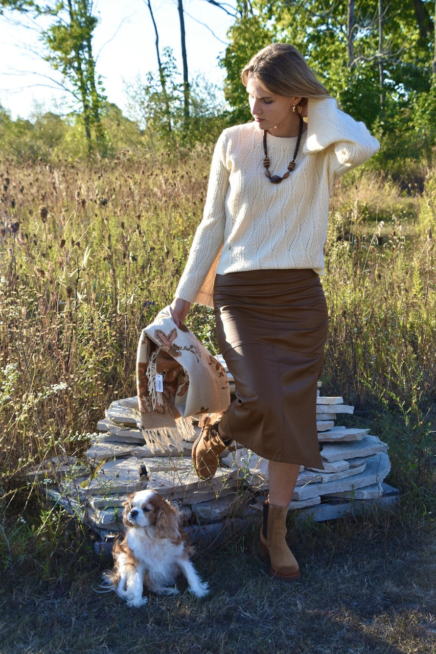 LEATHER MIDI SKIRT