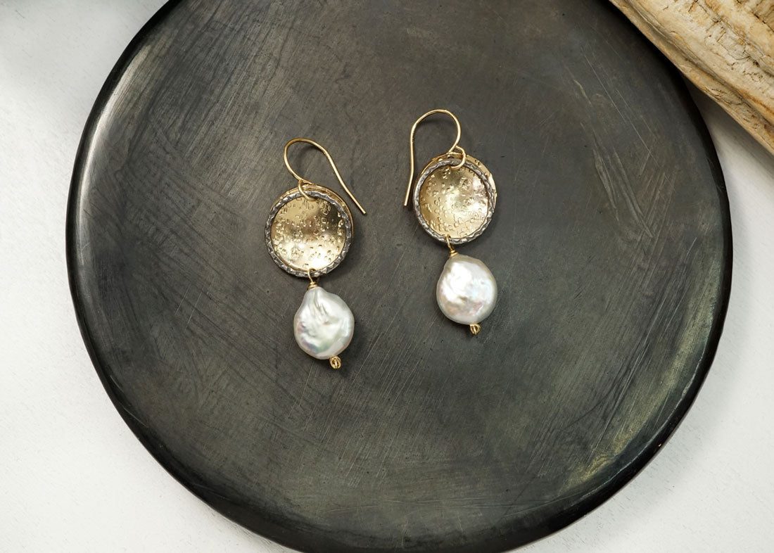 Gold Coin & Pearl Earrings