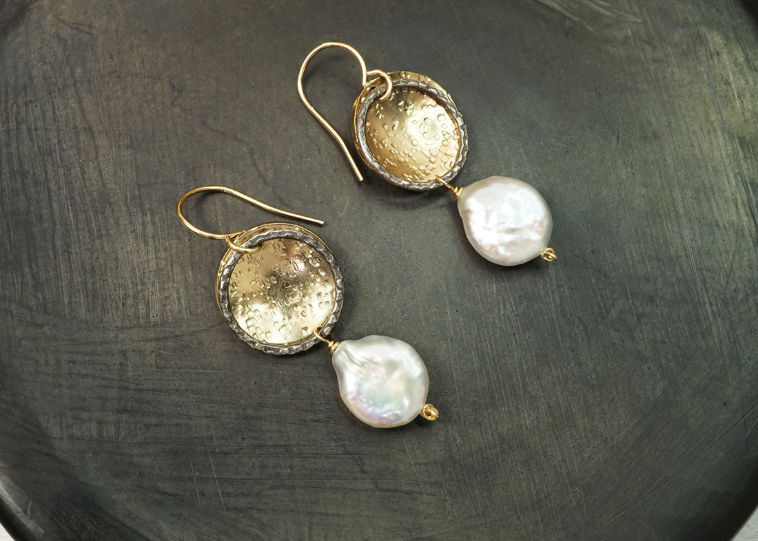 Gold Coin & Pearl Earrings