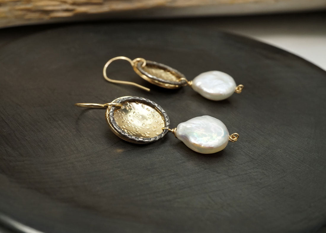 Gold Coin & Pearl Earrings