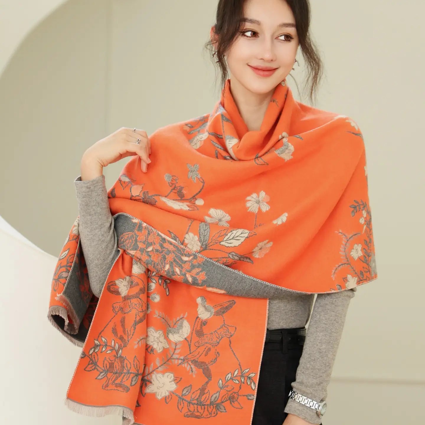 Reversible Floral Pattern Scarf