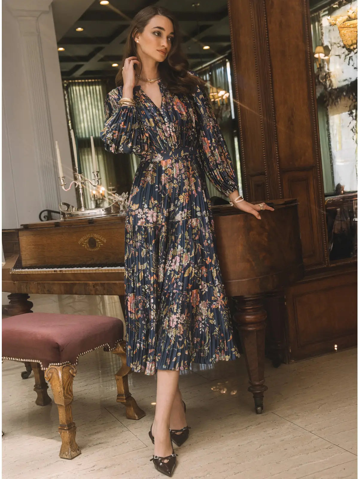 Floral Printed Pleated Dress