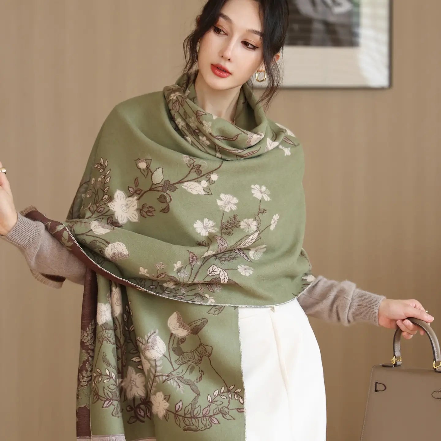 Reversible Floral Pattern Scarf