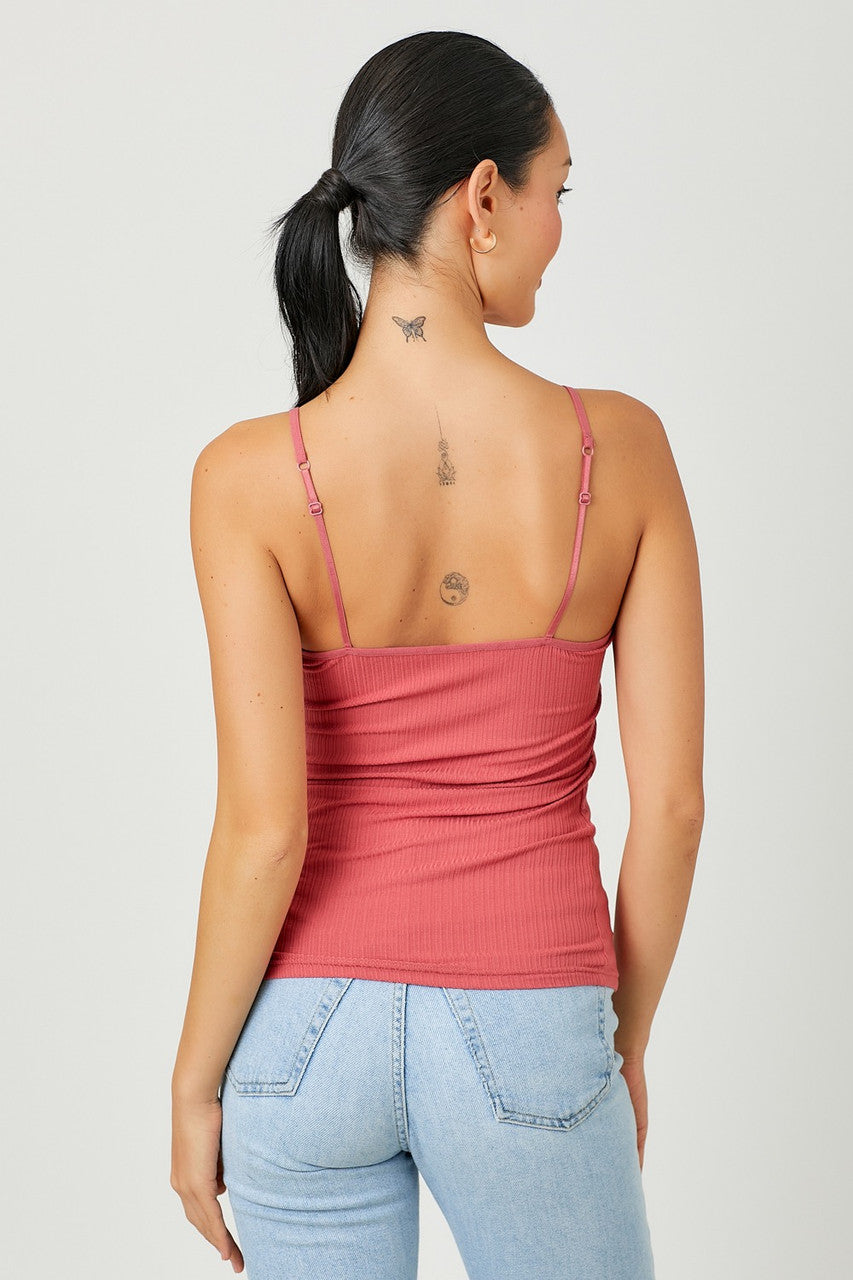 Mystree Ribbed V-Neck Cami Berry