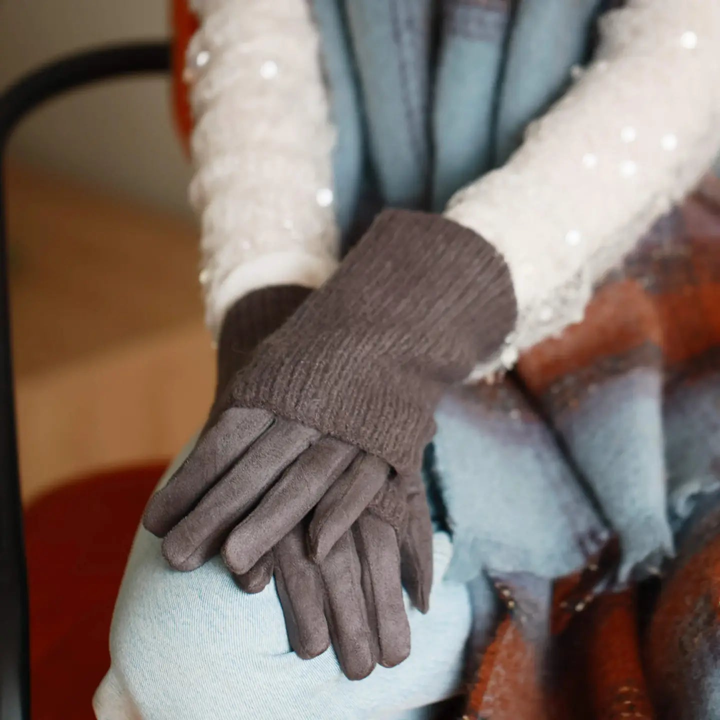 Suede Knitted Cuff Glove