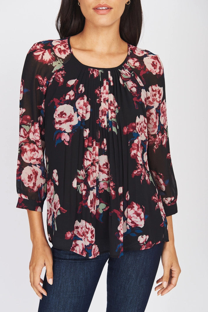 PLEATED FLORAL TOP