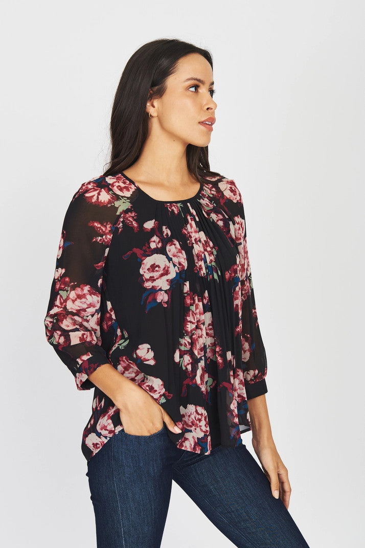 PLEATED FLORAL TOP