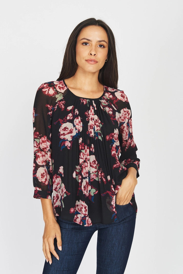 PLEATED FLORAL TOP