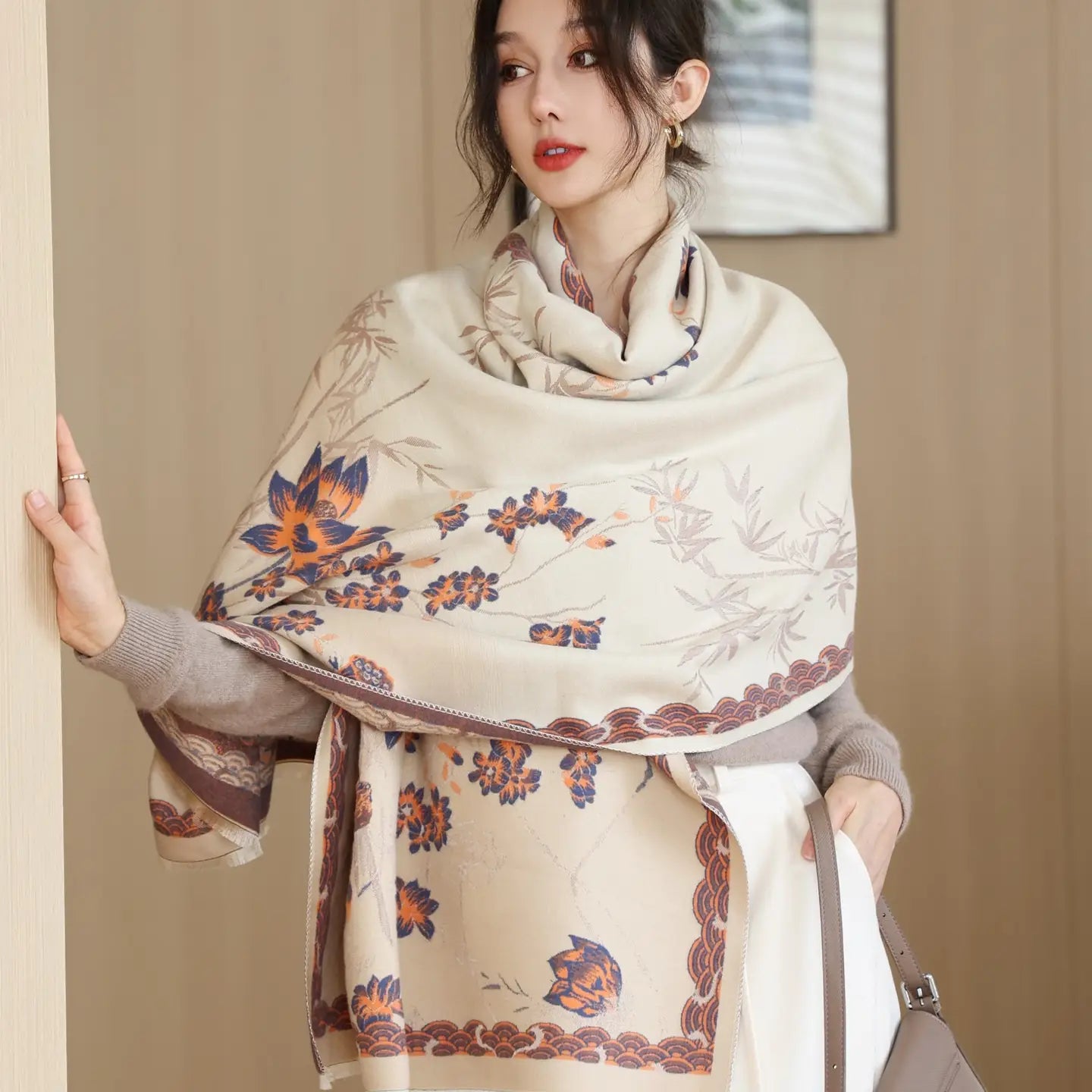 Floral Pattern Reversible Scarf