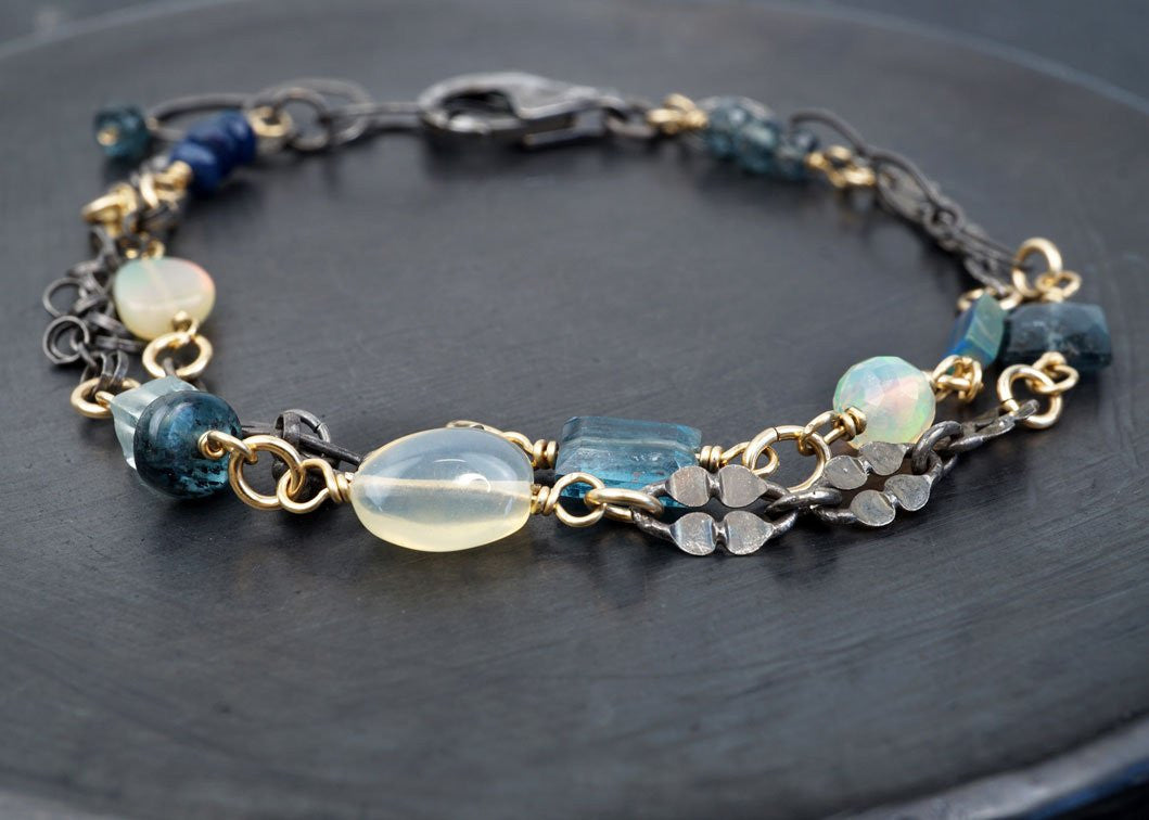 MOSS KYANITE, OPALS & AQUAMARINE BRACELET