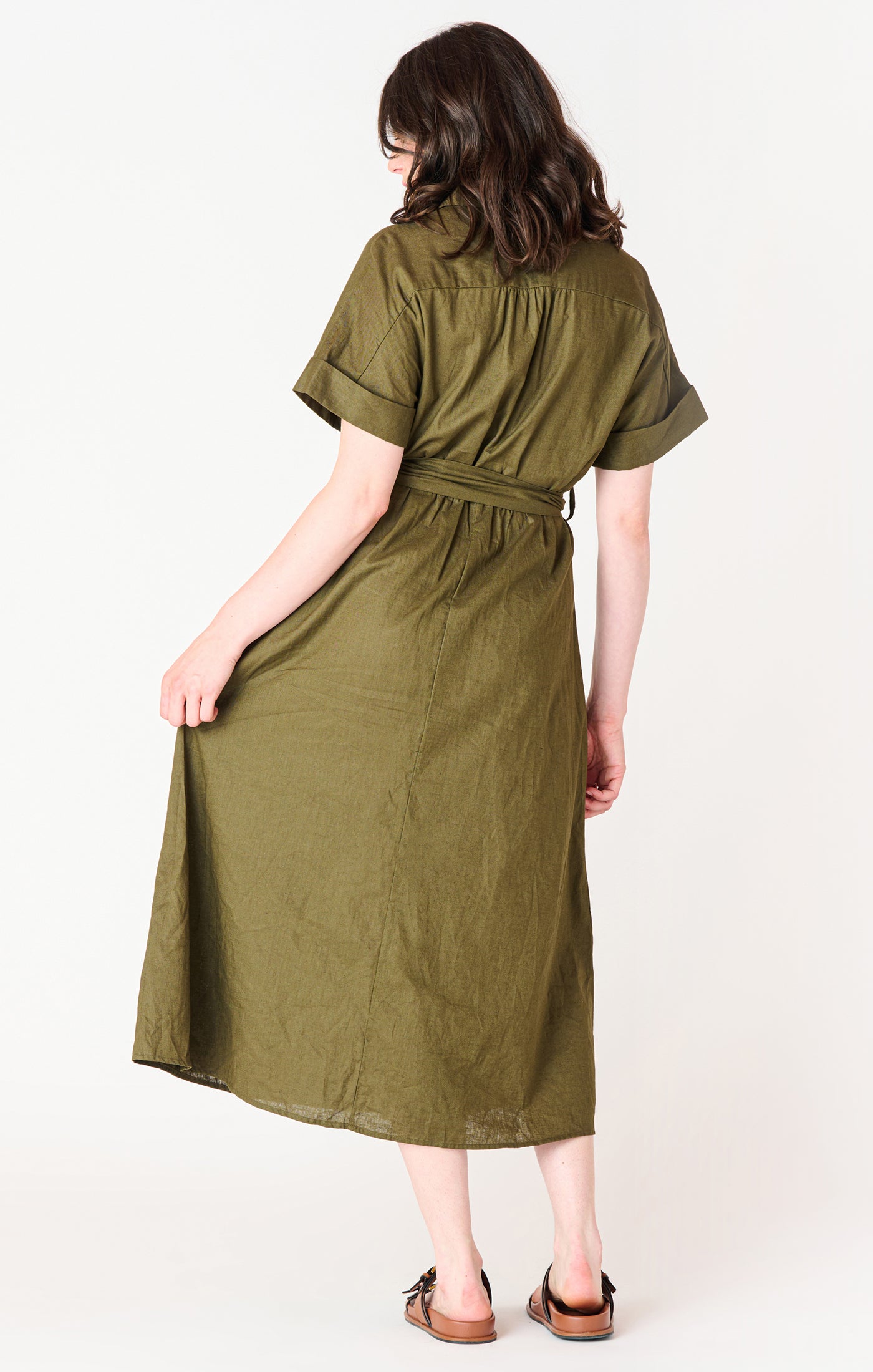 SS BELTED MIDI SHIRT DRESS