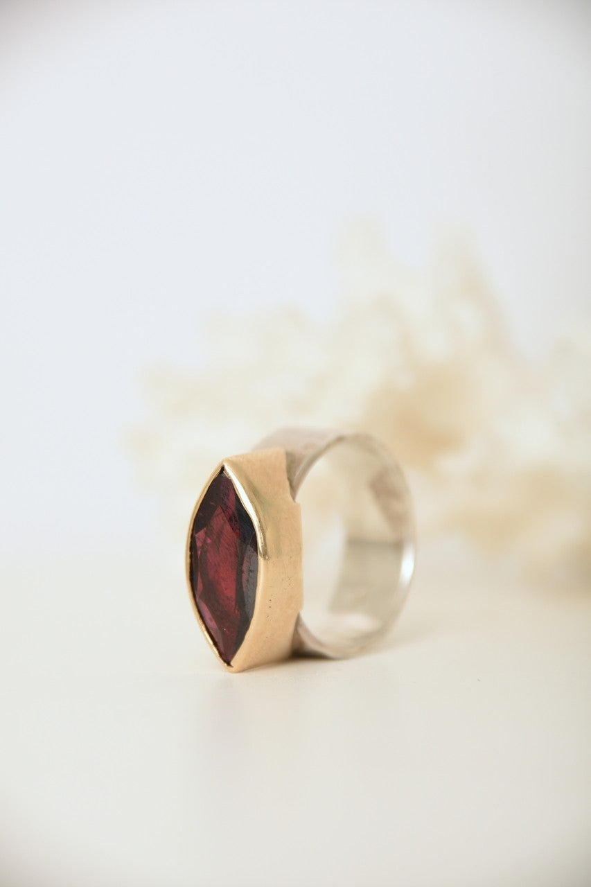 SS 14K GARNET RING