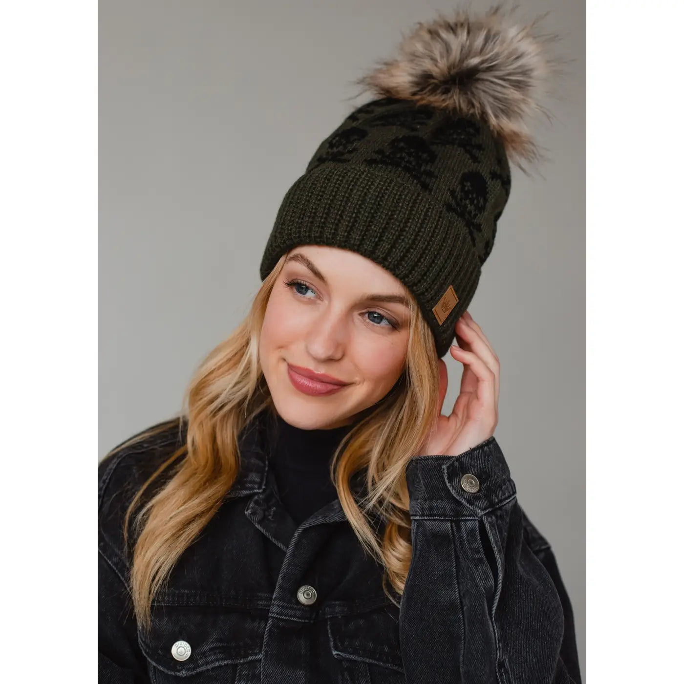 Skull Pattern Pom Hat