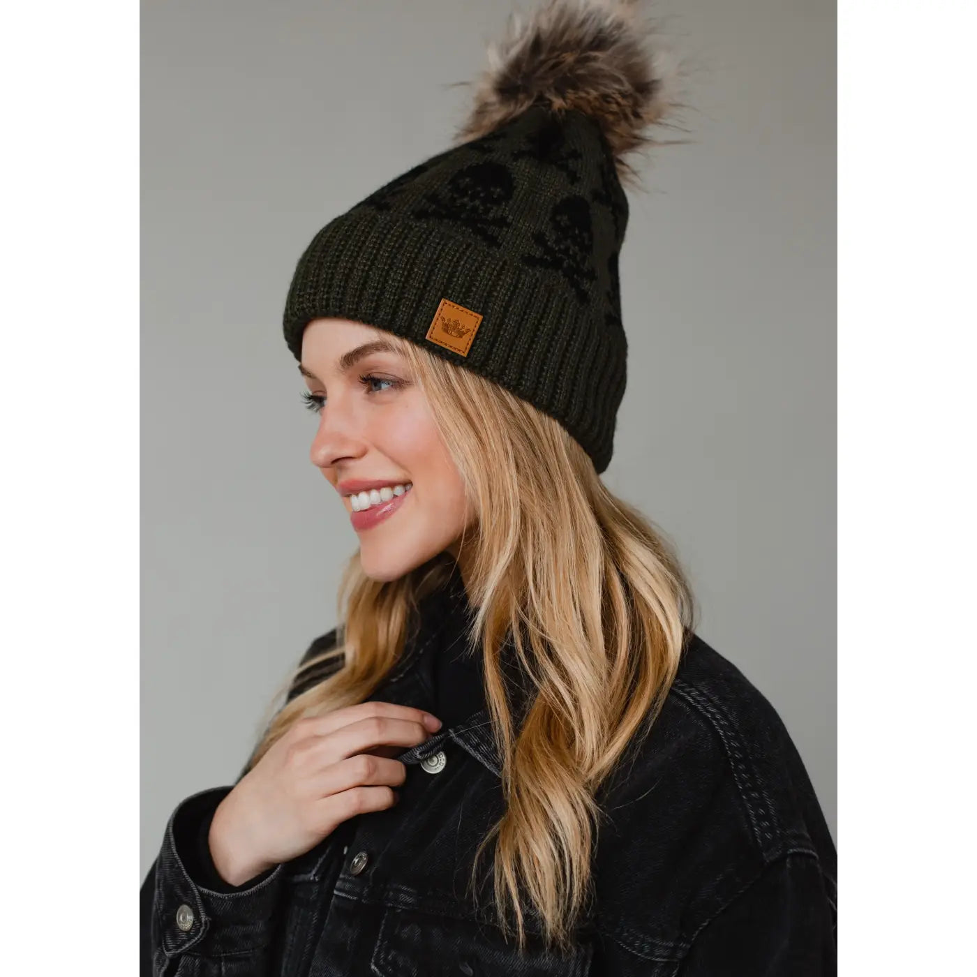 Skull Pattern Pom Hat