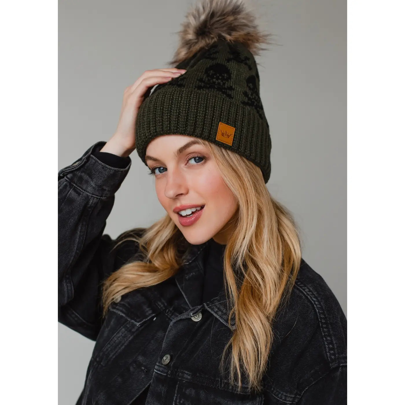 Skull Pattern Pom Hat