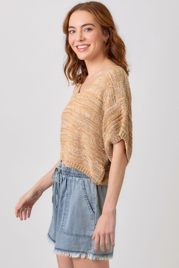 RELAXED MELANGE VNECK SWEATER