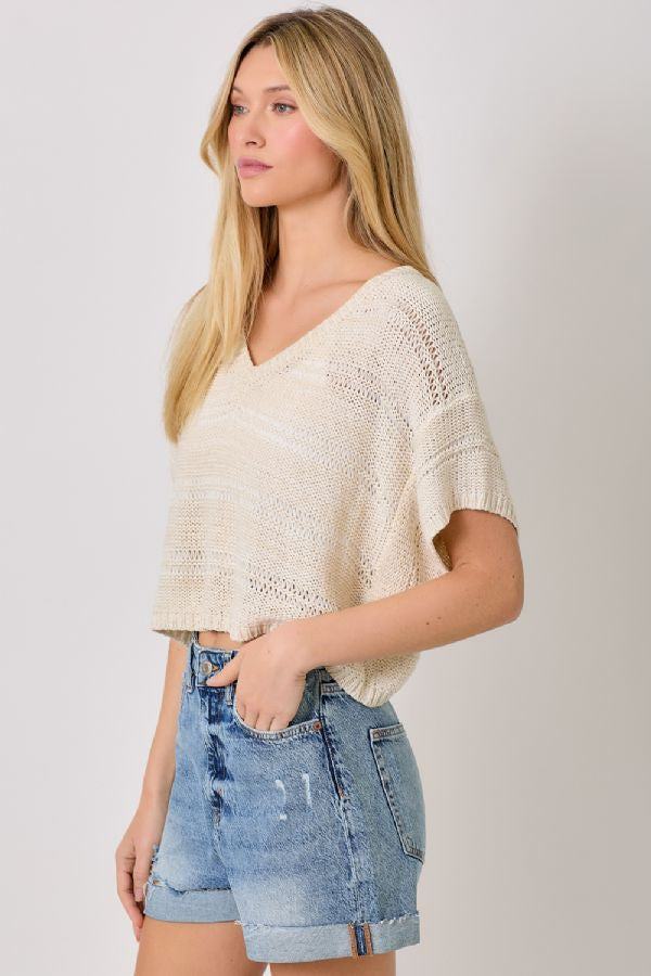 RELAXED MELANGE VNECK SWEATER