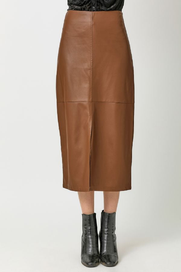 LEATHER MIDI SKIRT