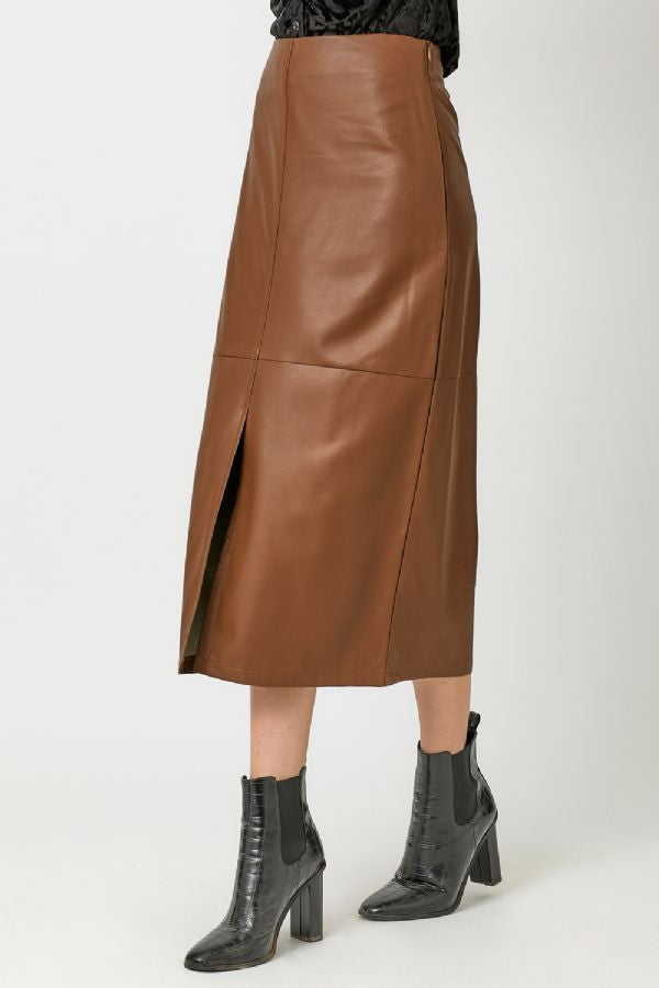 LEATHER MIDI SKIRT