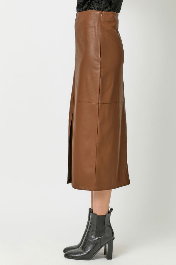 LEATHER MIDI SKIRT