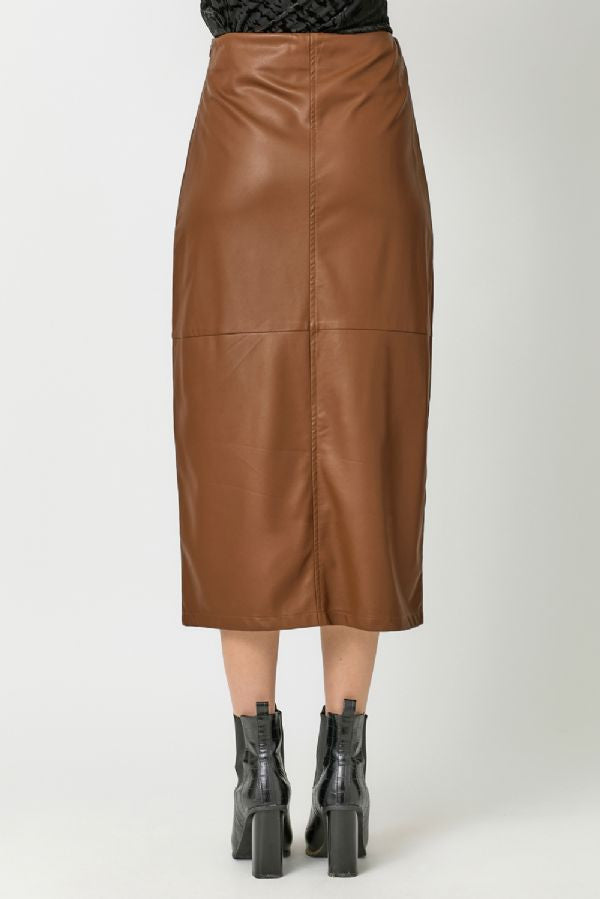 LEATHER MIDI SKIRT