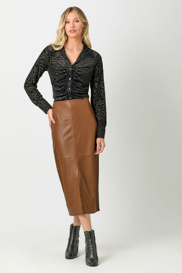 LEATHER MIDI SKIRT