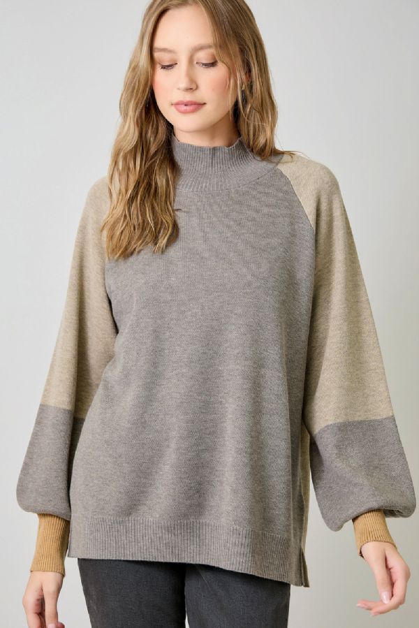 Mock Neck Color Block Sweater