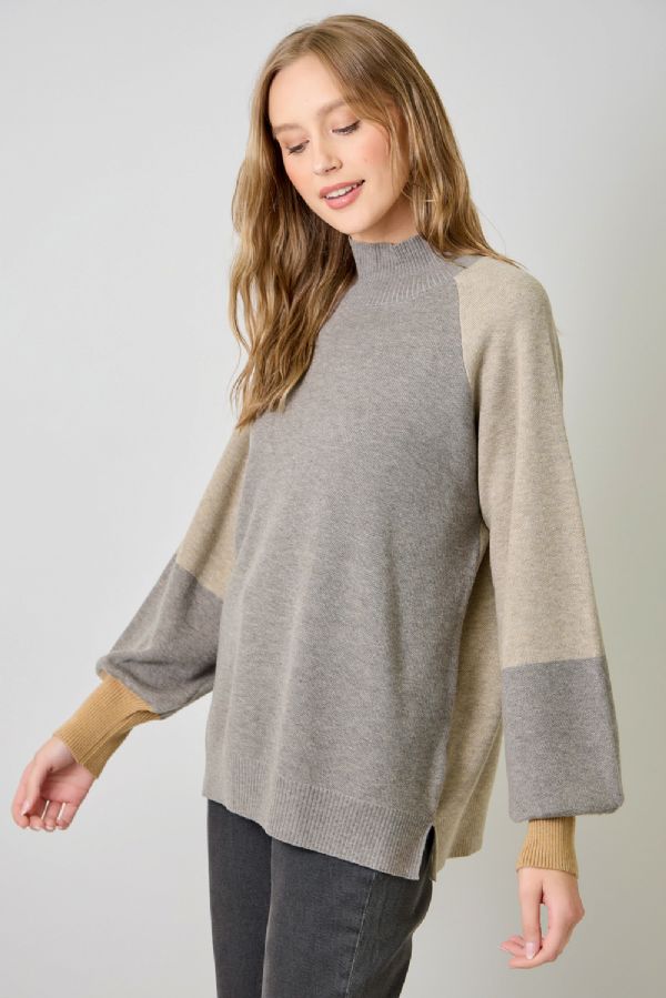 Mock Neck Color Block Sweater