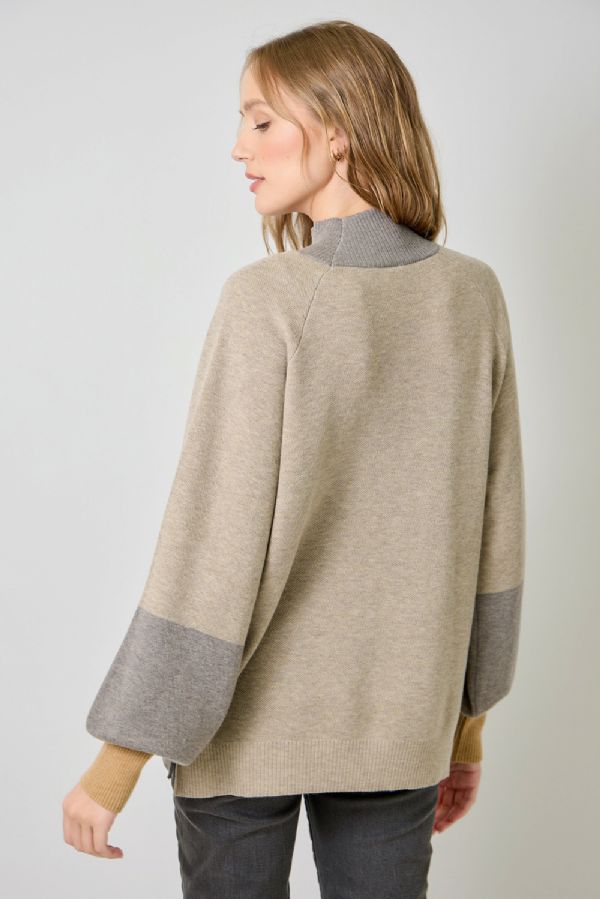 Mock Neck Color Block Sweater