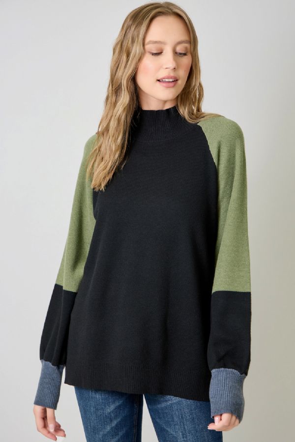 Mock Neck Color Block Sweater