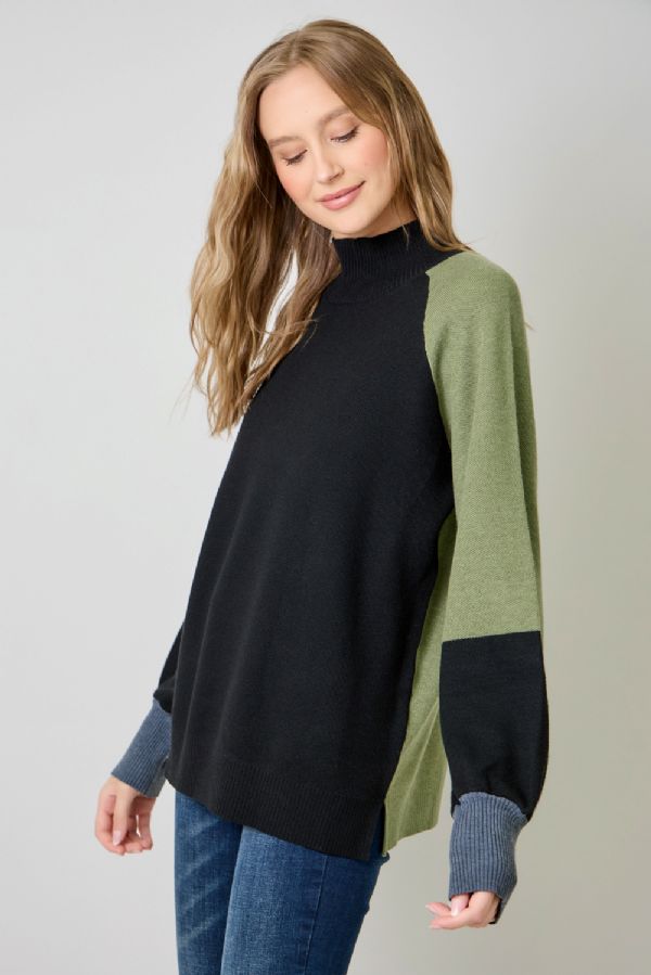 Mock Neck Color Block Sweater