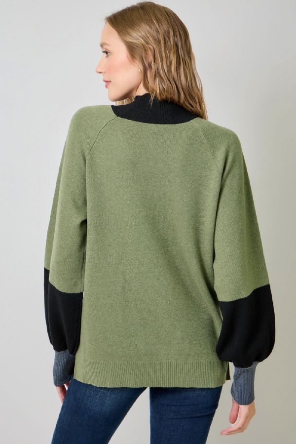 Mock Neck Color Block Sweater