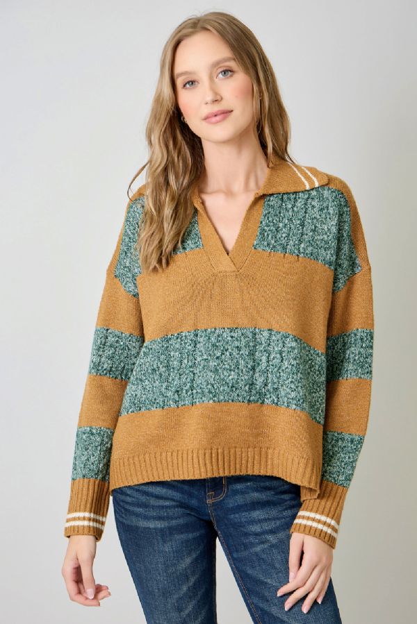 V-Neck Collared Sweater