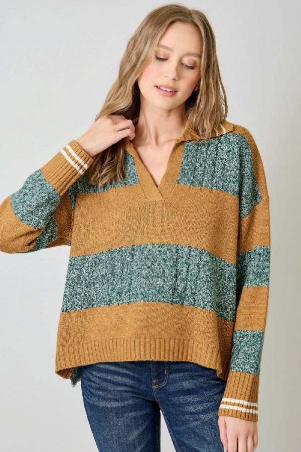 V-Neck Collared Sweater